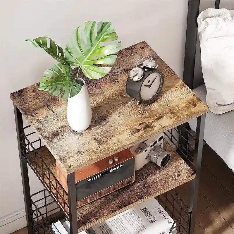 Industrial Retro Side Table Nightstand Storage Shelf - 11.8 D x 15.7 W x 25 H