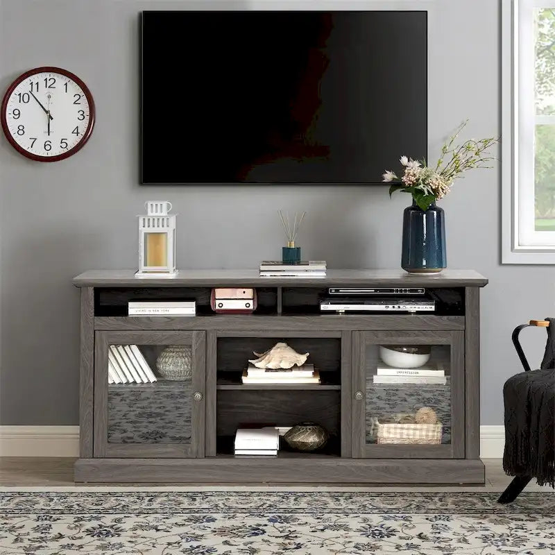 60  Wood TV Stand with Storage Space and Cable Management Cutouts