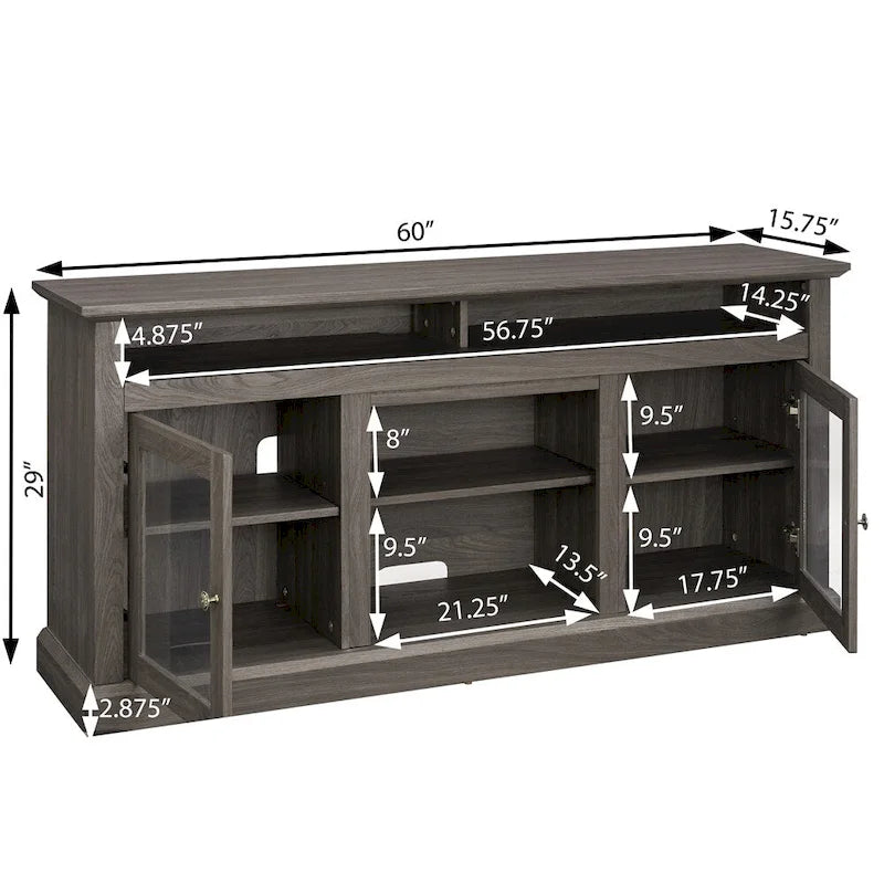 60  Wood TV Stand with Storage Space and Cable Management Cutouts