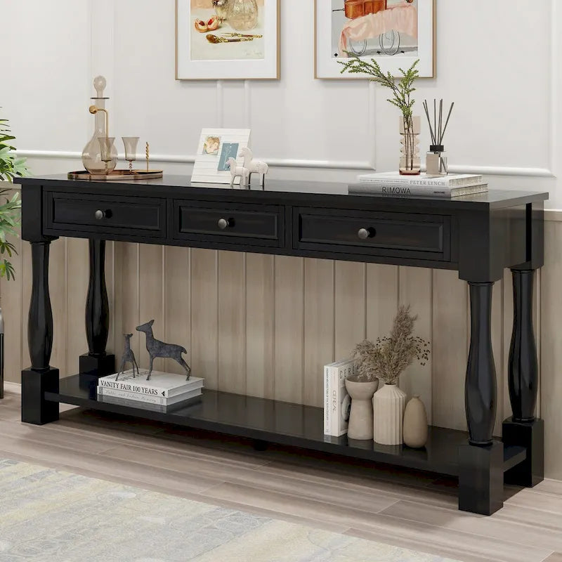 63inch Console Table,Long Sofa Table with Drawers and Shelf,French Country Entryway Table