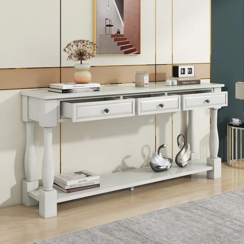 63inch Console Table,Long Sofa Table with Drawers and Shelf,French Country Entryway Table