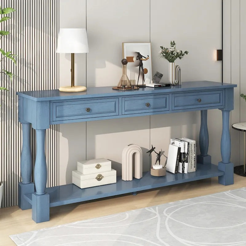 63inch Console Table,Long Sofa Table with Drawers and Shelf,French Country Entryway Table