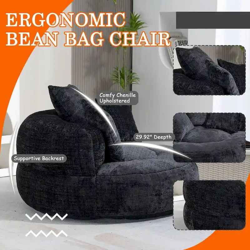 Chenille Upholstered Durable Comfort Lounger High Back Bean Bag Chair