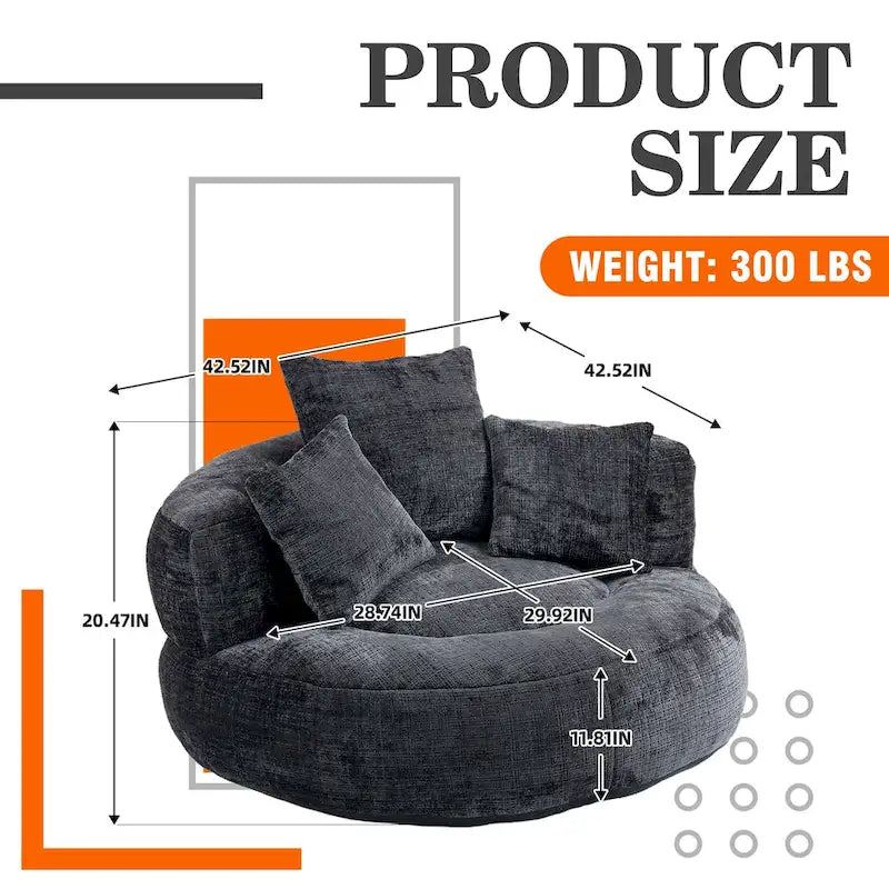 Chenille Upholstered Durable Comfort Lounger High Back Bean Bag Chair