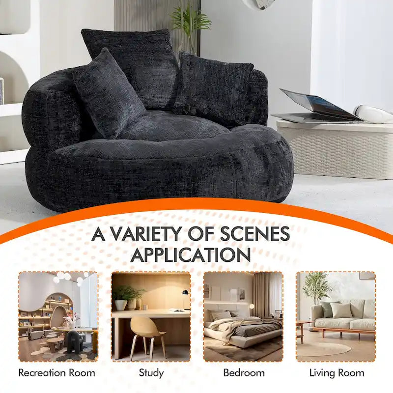 Chenille Upholstered Durable Comfort Lounger High Back Bean Bag Chair