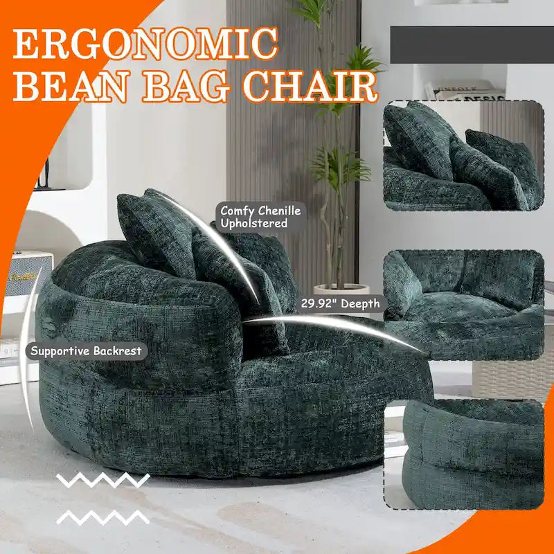 Chenille Upholstered Durable Comfort Lounger High Back Bean Bag Chair