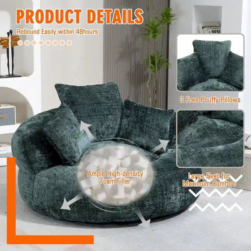 Chenille Upholstered Durable Comfort Lounger High Back Bean Bag Chair