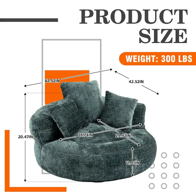 Chenille Upholstered Durable Comfort Lounger High Back Bean Bag Chair