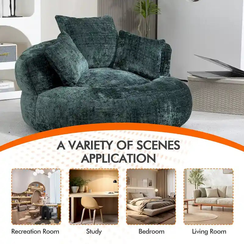 Chenille Upholstered Durable Comfort Lounger High Back Bean Bag Chair