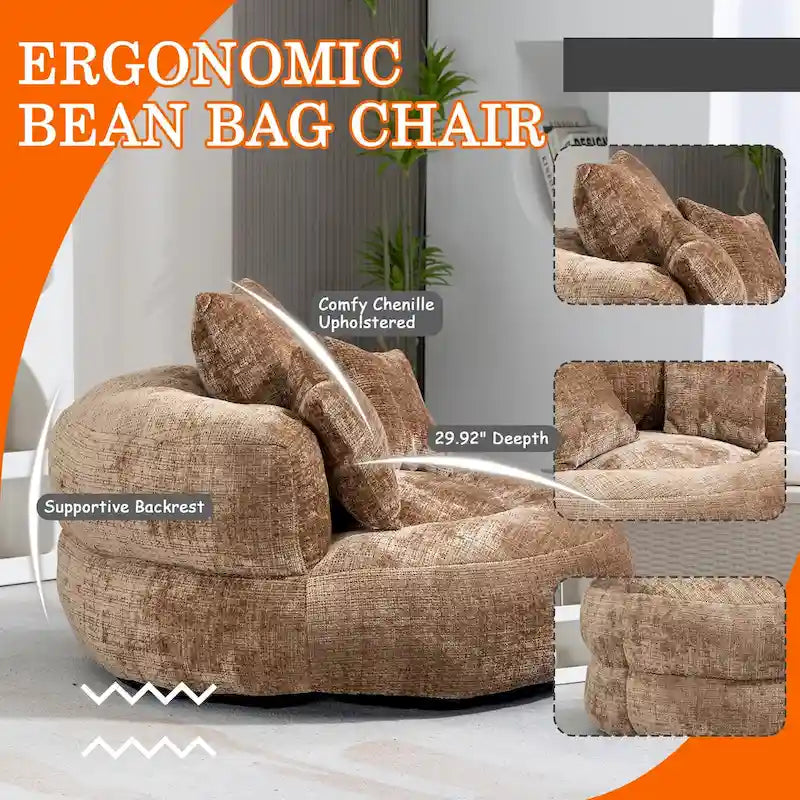 Chenille Upholstered Durable Comfort Lounger High Back Bean Bag Chair