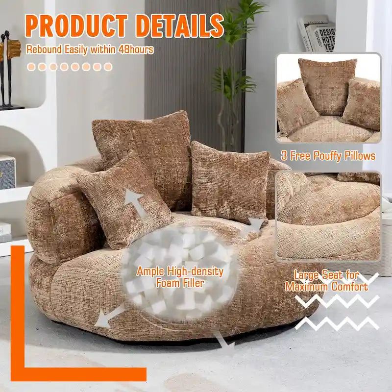 Chenille Upholstered Durable Comfort Lounger High Back Bean Bag Chair