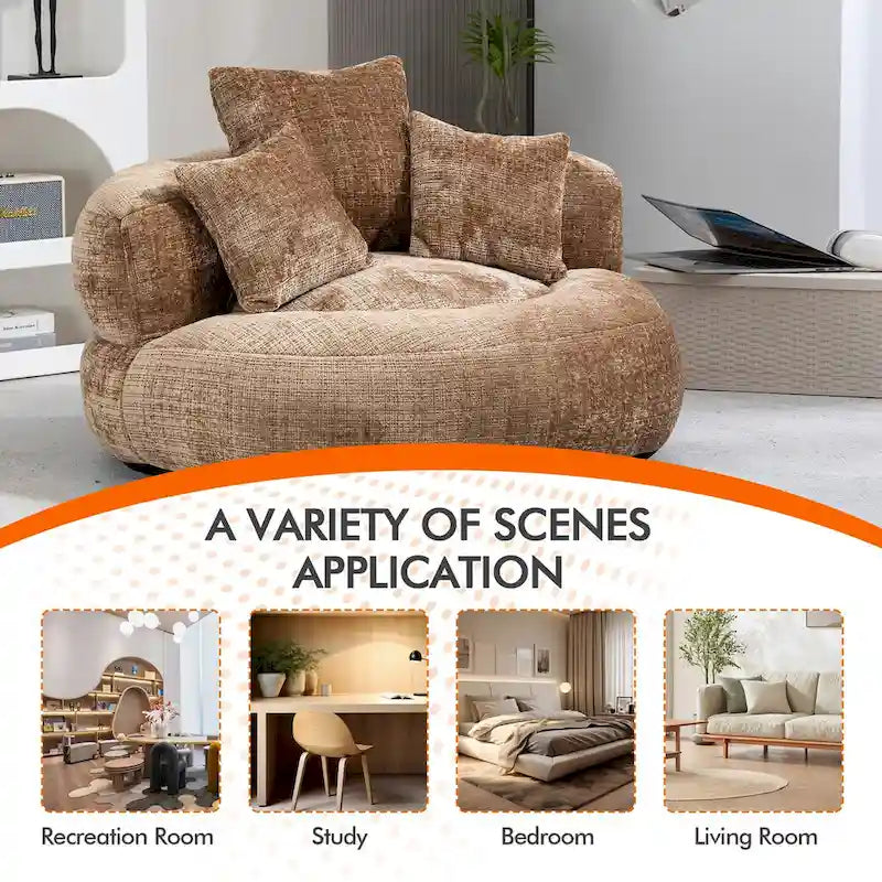 Chenille Upholstered Durable Comfort Lounger High Back Bean Bag Chair