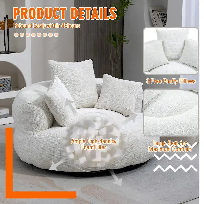 Chenille Upholstered Durable Comfort Lounger High Back Bean Bag Chair