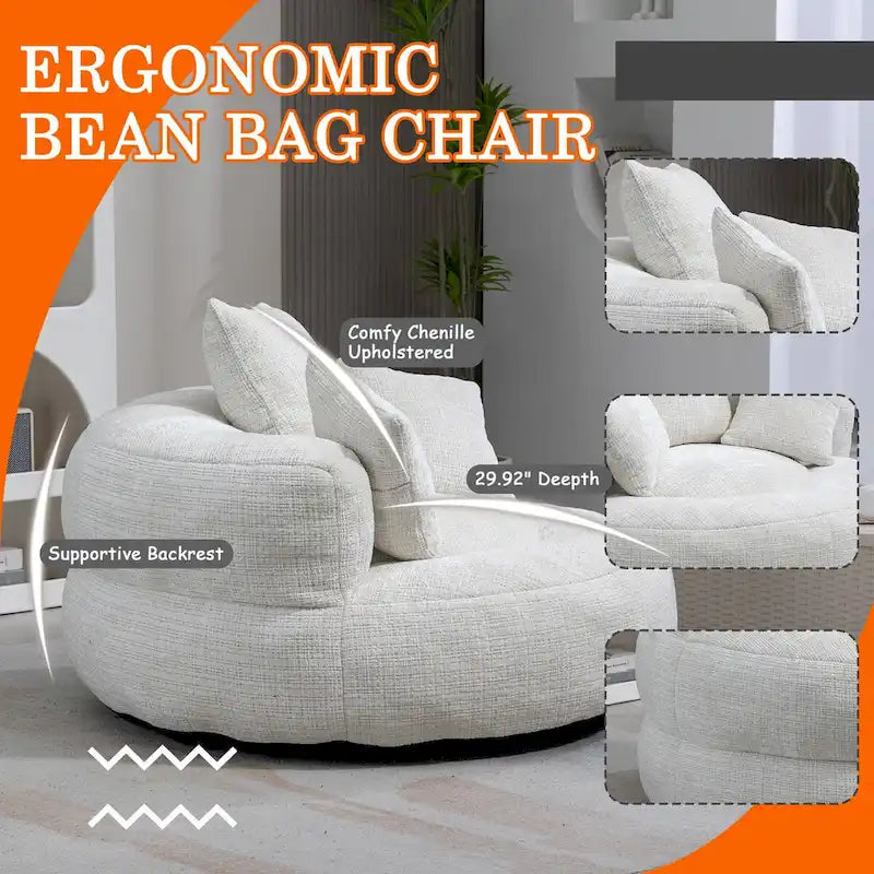 Chenille Upholstered Durable Comfort Lounger High Back Bean Bag Chair