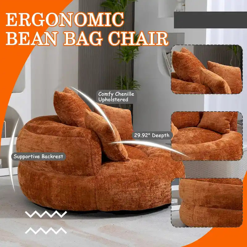 Chenille Upholstered Durable Comfort Lounger High Back Bean Bag Chair