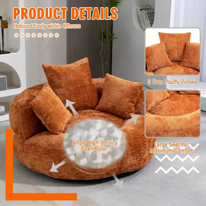 Chenille Upholstered Durable Comfort Lounger High Back Bean Bag Chair