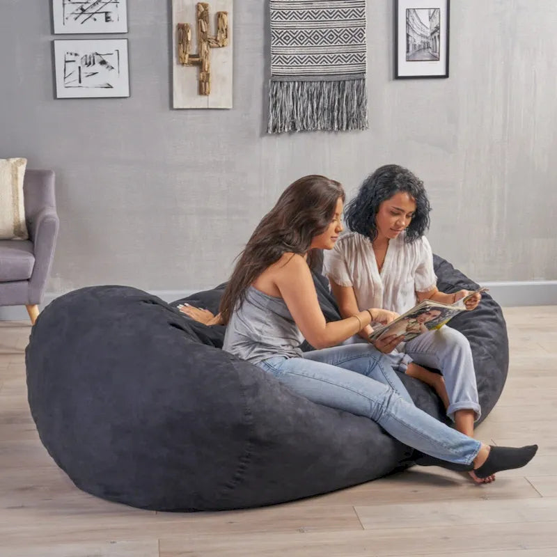 Traditional 8 Foot Cylindrical Suede Bean Bag, Black