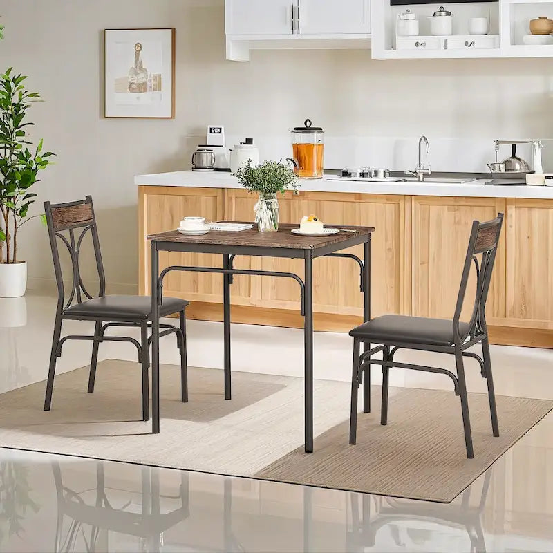 3-Piece Dining Table Set, Kitchen Wood Square Table and Chairs for 2, Rustic Brown