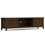 WYNDENHALL Portland SOLID WOOD 72  Wide Transitional TV Media Stand in Mahogany Brown For TVs up to 80  - 17  D x 72  W x 20  H