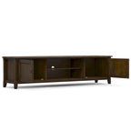 WYNDENHALL Portland SOLID WOOD 72  Wide Transitional TV Media Stand in Mahogany Brown For TVs up to 80  - 17  D x 72  W x 20  H