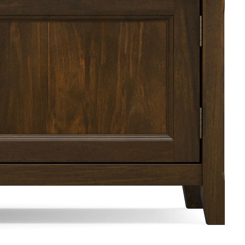 WYNDENHALL Portland SOLID WOOD 72  Wide Transitional TV Media Stand in Mahogany Brown For TVs up to 80  - 17  D x 72  W x 20  H