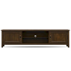 WYNDENHALL Portland SOLID WOOD 72  Wide Transitional TV Media Stand in Mahogany Brown For TVs up to 80  - 17  D x 72  W x 20  H