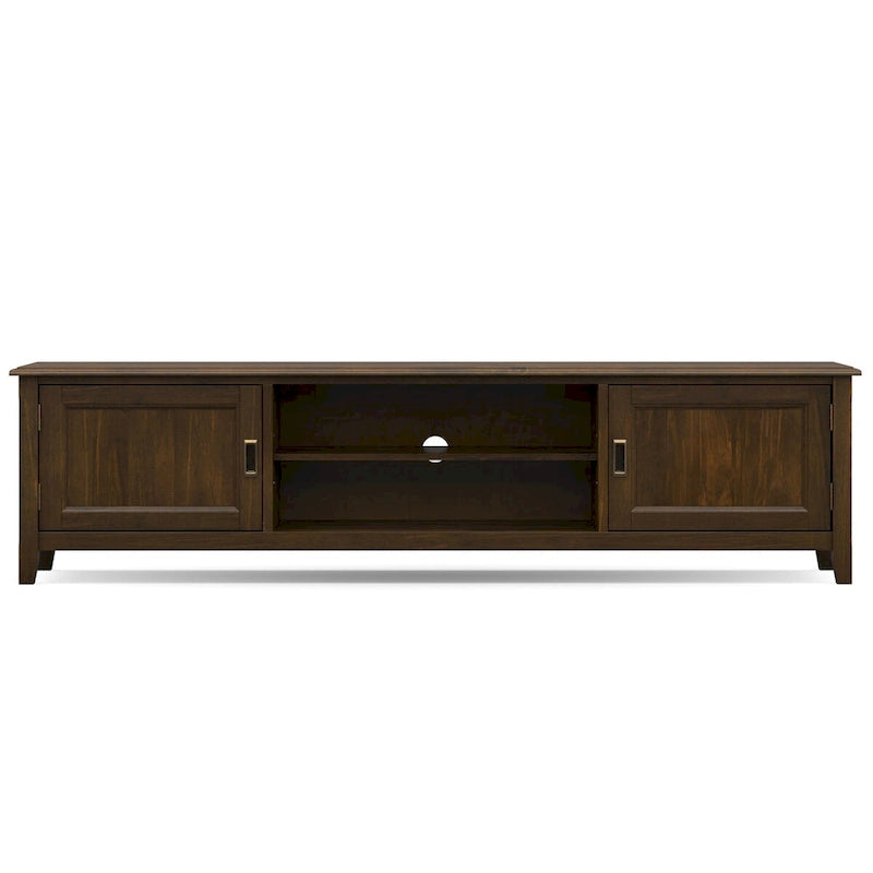 WYNDENHALL Portland SOLID WOOD 72  Wide Transitional TV Media Stand in Mahogany Brown For TVs up to 80  - 17  D x 72  W x 20  H
