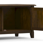 WYNDENHALL Portland SOLID WOOD 72  Wide Transitional TV Media Stand in Mahogany Brown For TVs up to 80  - 17  D x 72  W x 20  H