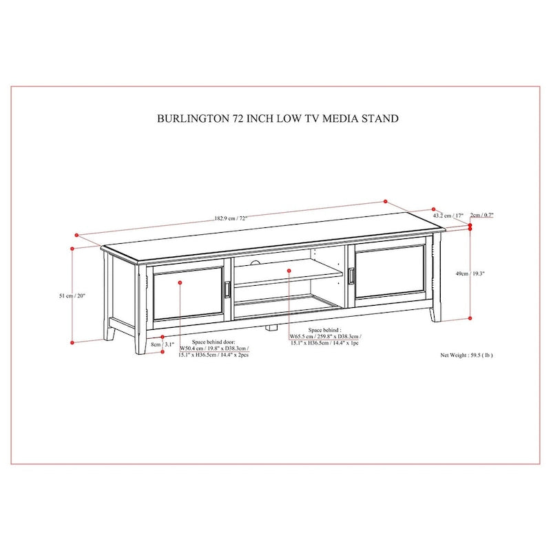 WYNDENHALL Portland SOLID WOOD 72  Wide Transitional TV Media Stand in Mahogany Brown For TVs up to 80  - 17  D x 72  W x 20  H